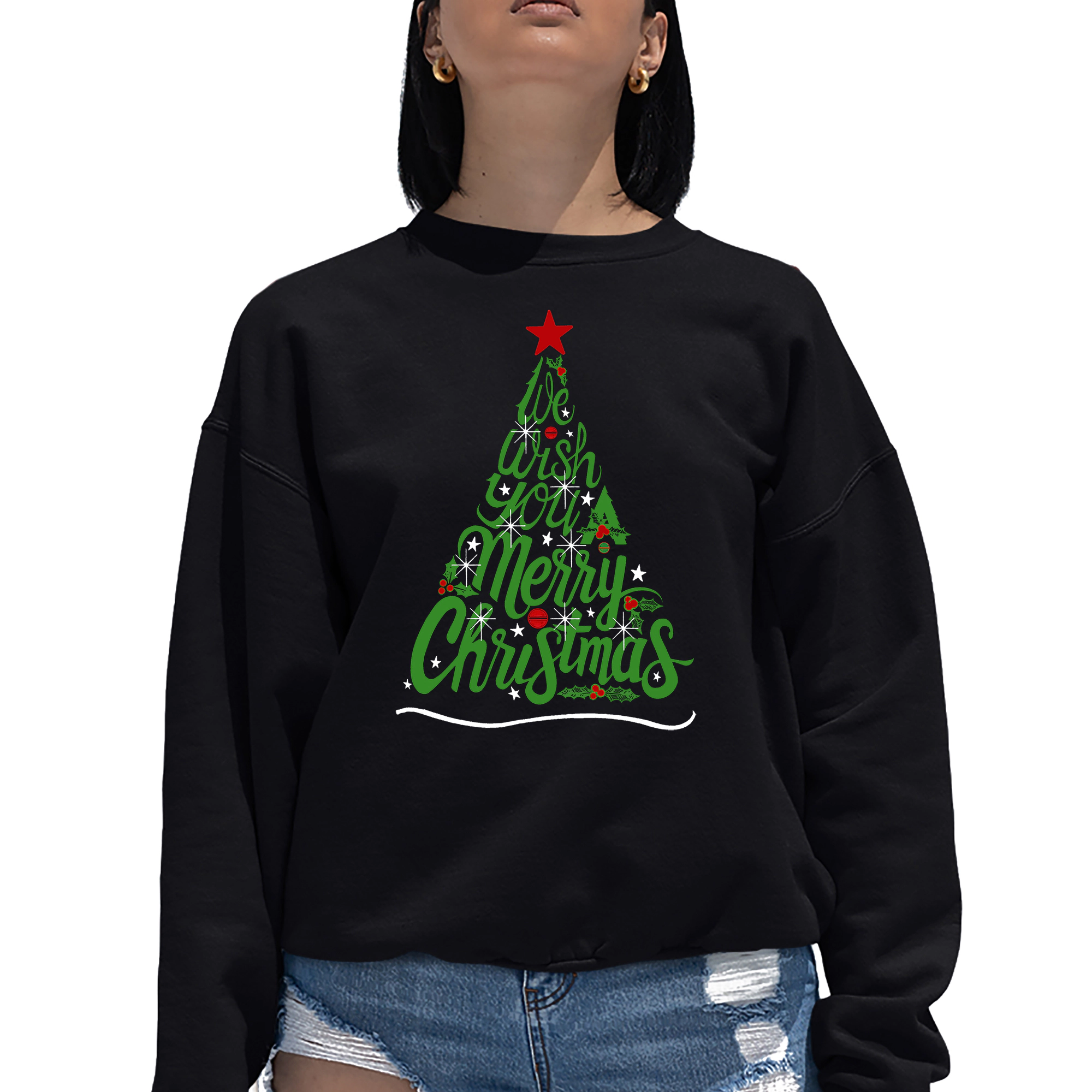 LA Pop Art We Wish You A Merry Christmas - Women's Word Crewneck Sweatshirt