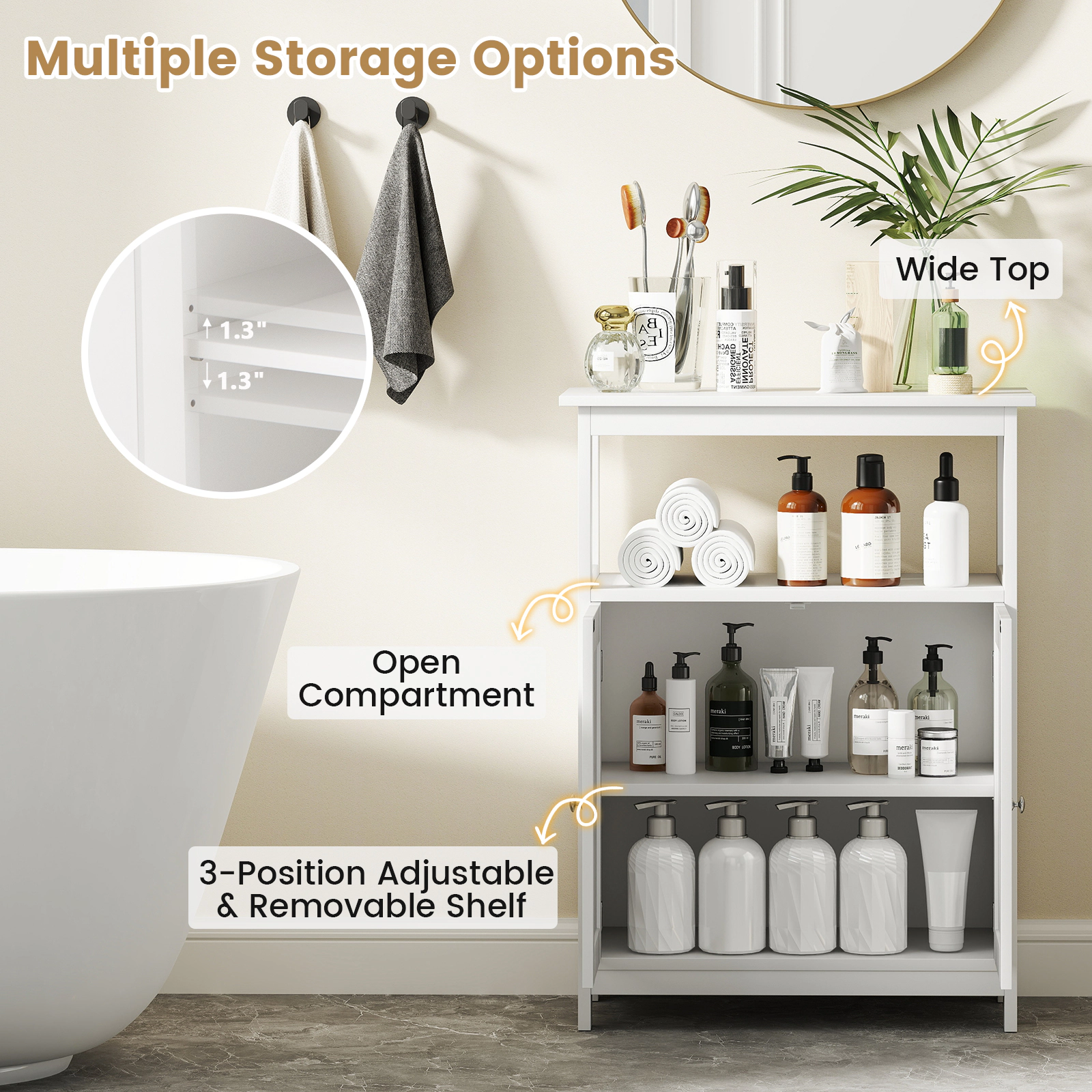 SUGIFT 2-Door Open Compartment Bathroom Floor Storage Cabinet 23.5-in x 12-in x 31.5-in 200-lb Capacity White