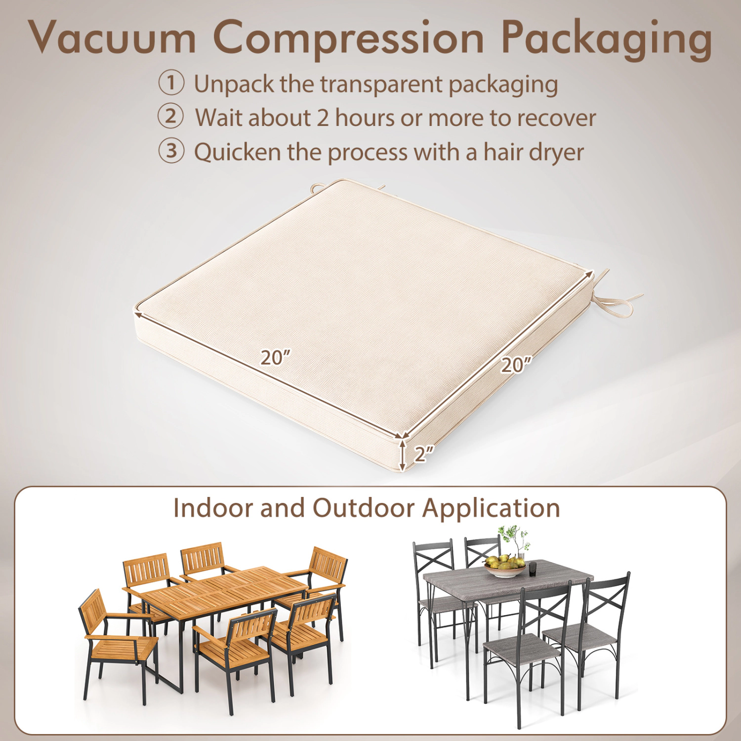 LJG Outdoor Chair Cushion Set of 2 Waterproof Fade-Resistant Olefin Seat Cushions