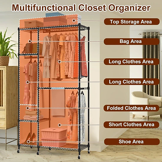 GBruno 4-Tier Carbon Steel Garment Rack With Wheels