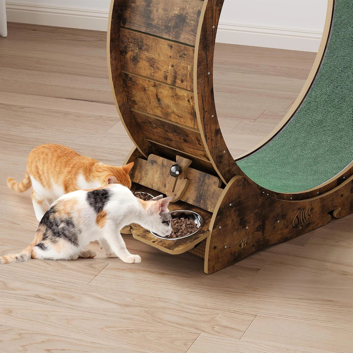 85cm Inner-Diameter Multi-Function Cat Exercise Wheel, Density-Board Cat Running Treadmill, Retro Brown