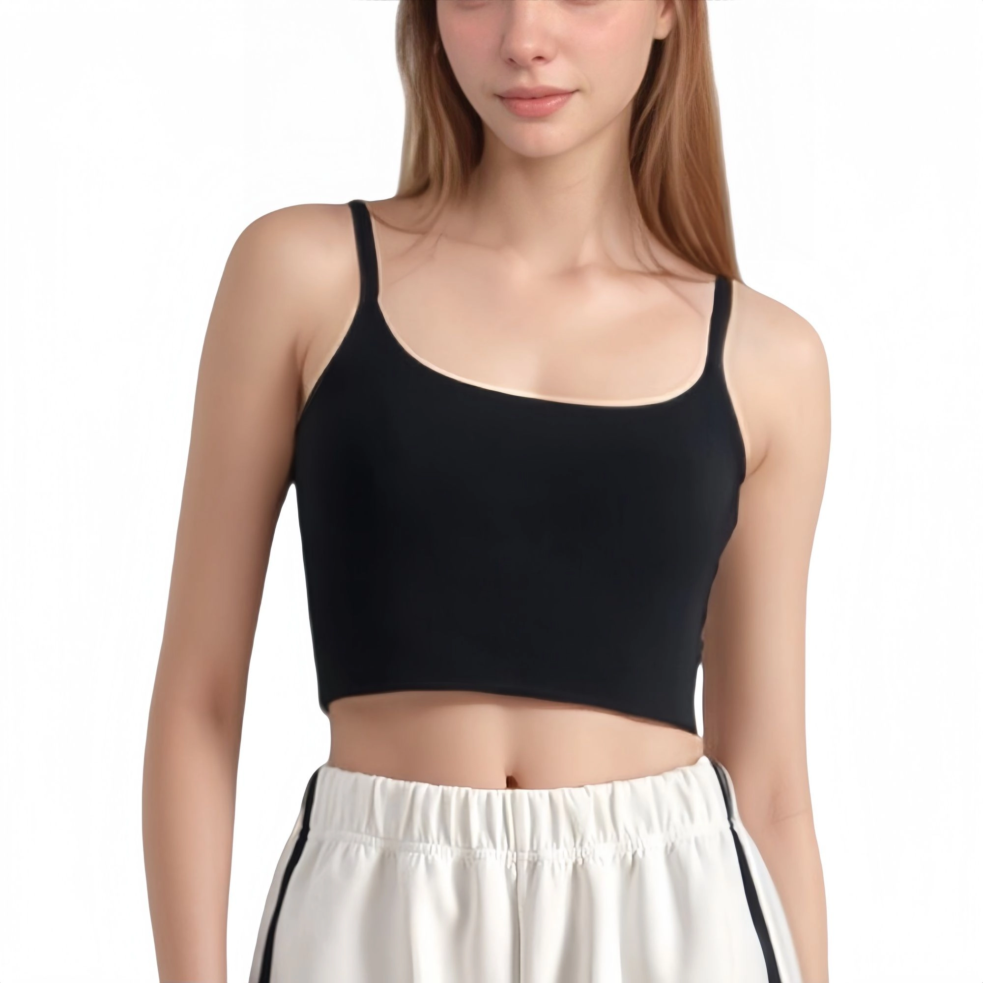 Anna-Kaci Women's Scoop Neck Spaghetti Strap Sports Bra with Smooth Finish