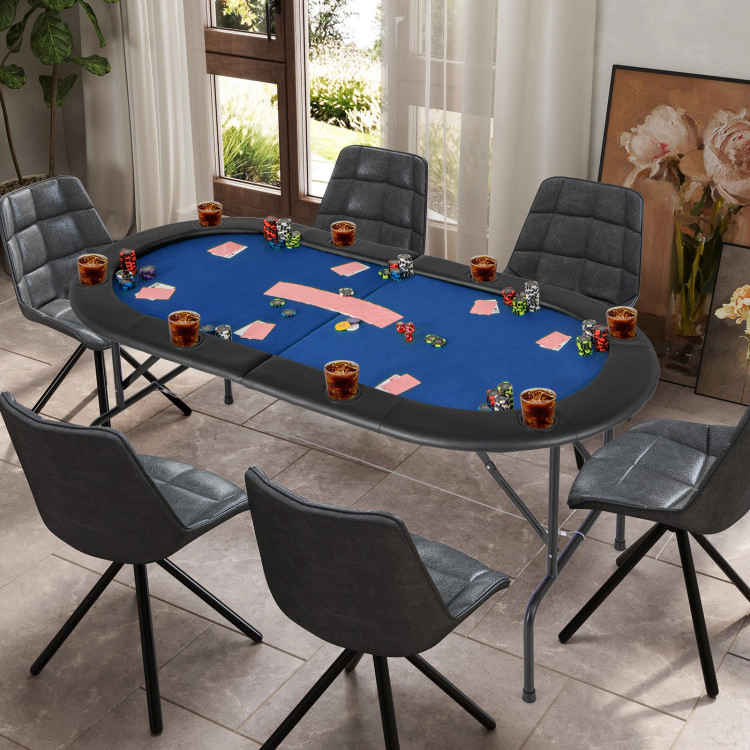 SUGIFT Quick-Folding 8-Player Texas Holdem Poker Table with Padded Armrests 220-lb Capacity 55-lb Table Net Weight Blue