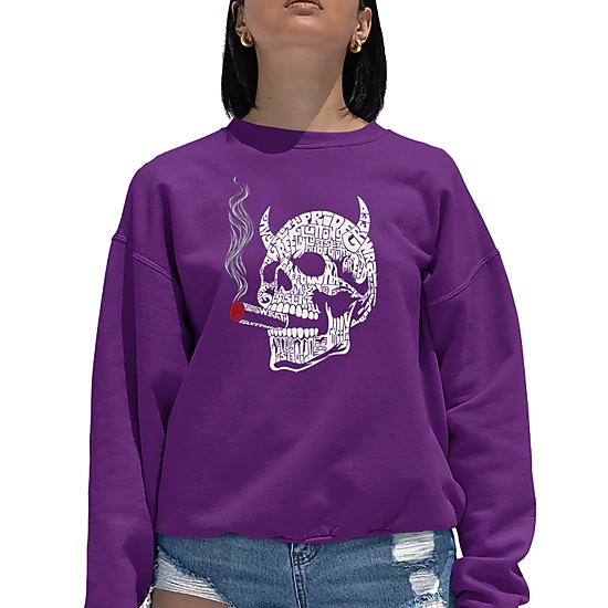 LA Pop Art 7 Deadly Sins Skull - Women's Word Art Crewneck Sweatshirt