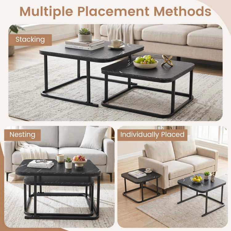 Hivvago Nesting Coffee Table Set Of 2 With Faux Marble Top And Metal Frame