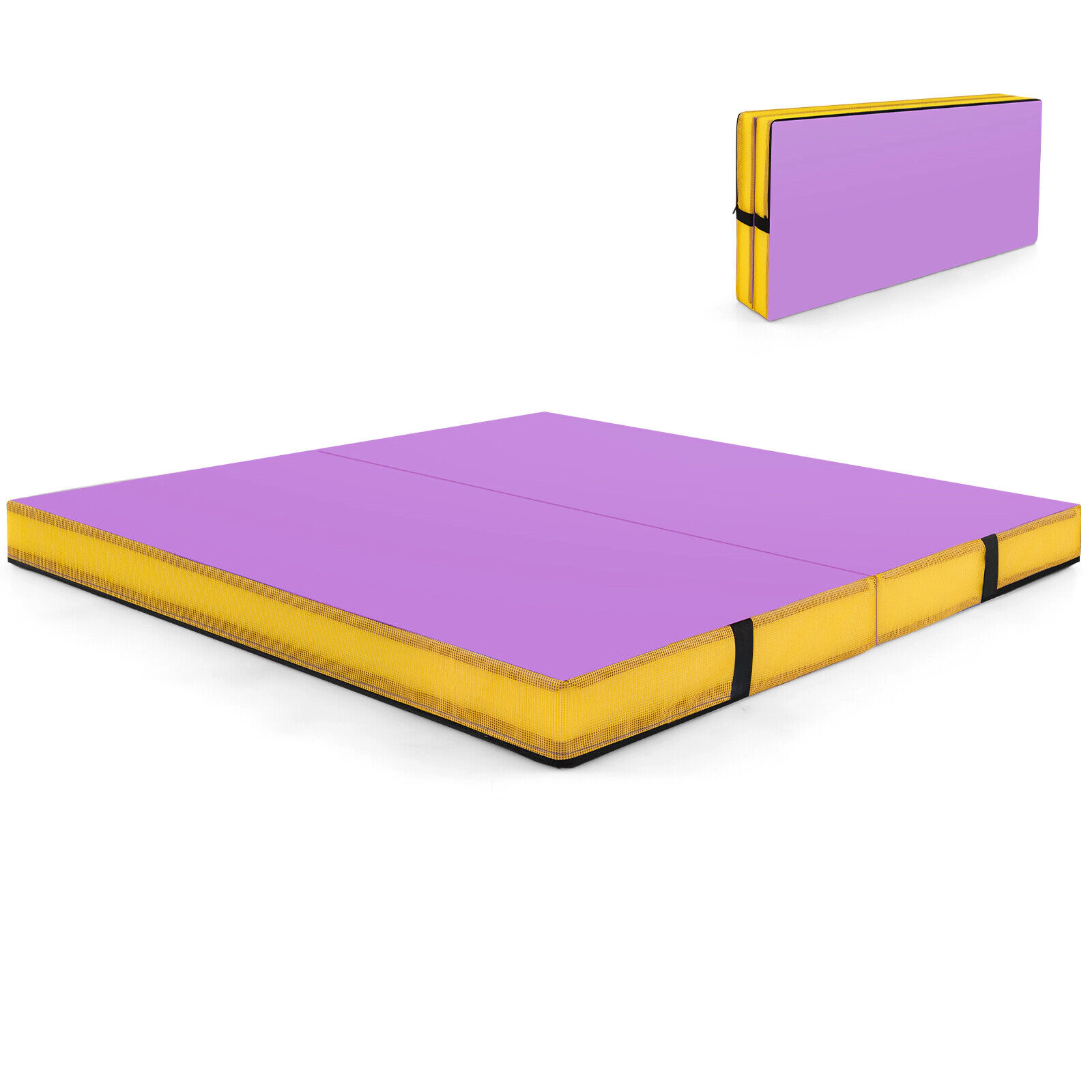 SUGIFT Bi-Folding Gymnastic Tumbling Mat with Handles and Cover 4-in Thick Pink/Purple/Blue