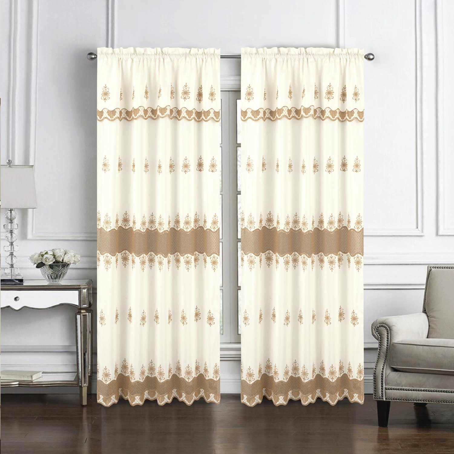 RT Designers Collection Donna Macrame Construction 3" Rod Pocket Curtain Panel 54" x 90" Beige/Gold