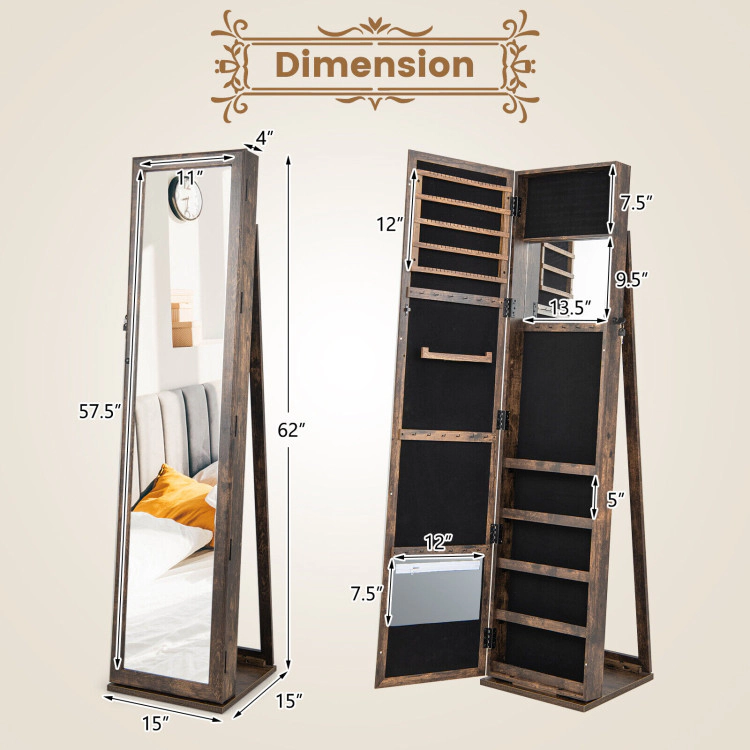 Hivvago Standing Lockable Jewelry Storage Organizer with Full-Length Mirror