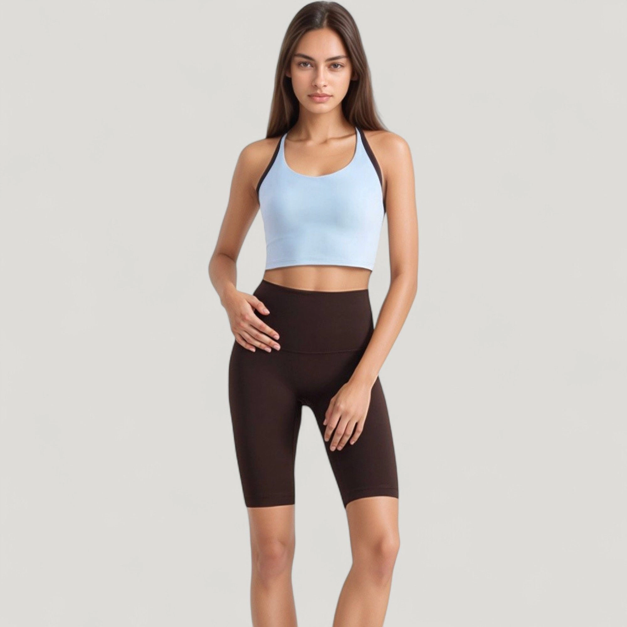 Anna-Kaci Women's Scoop Neck Racerback Sports Bra with Contrast Trim