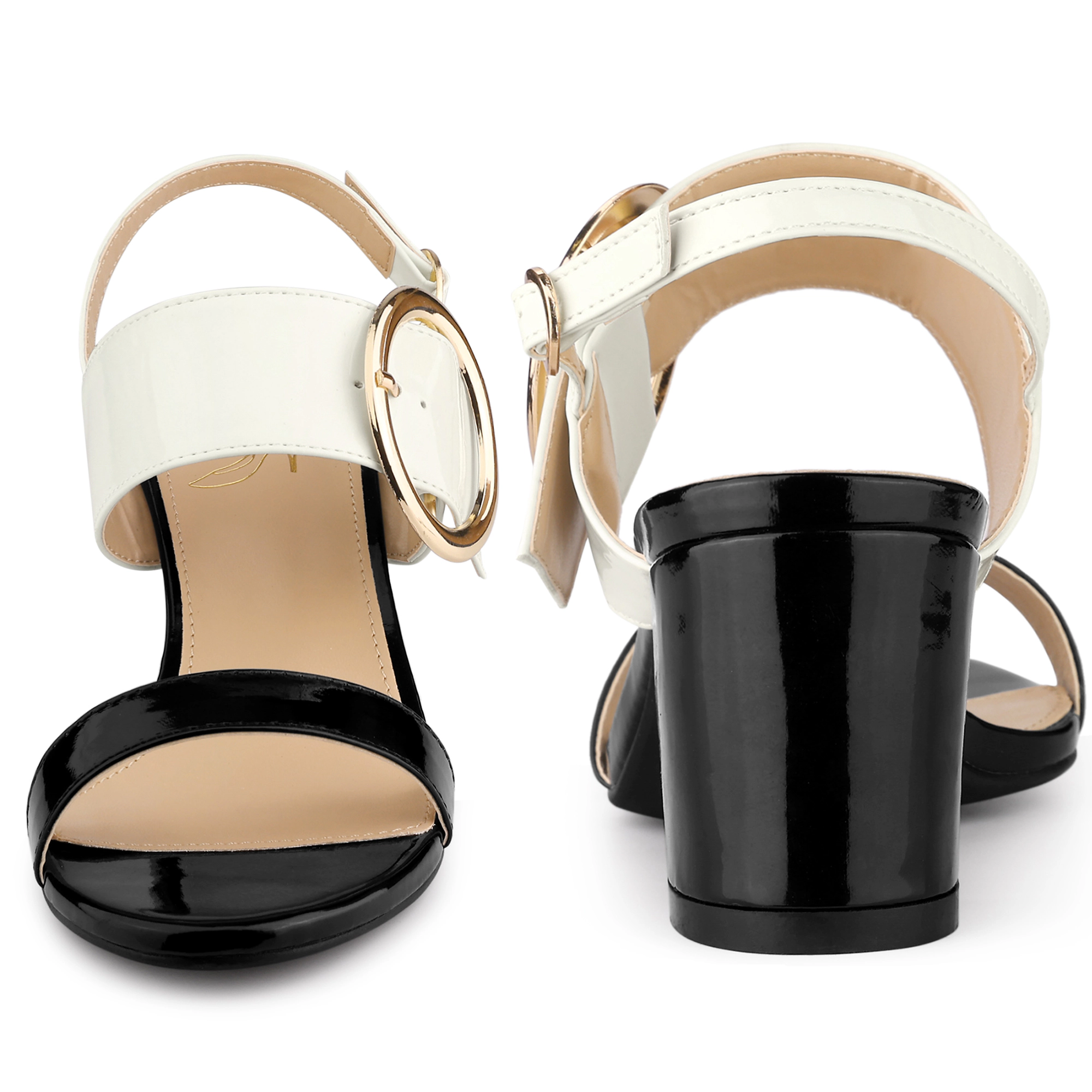 BLISSFUL STEP Women Open Toe Chunky Heel Slingback Ankle Strap Buckle Sandals