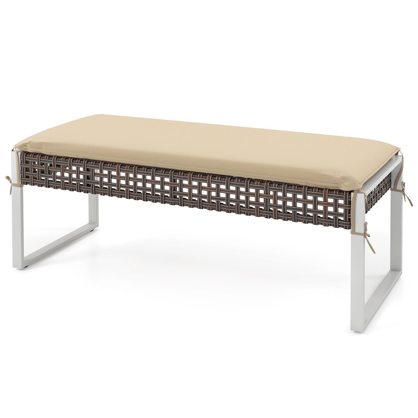 LJG 43 Inch Patio Rectangle Ottoman with Metal Legs and Seat Cushion
