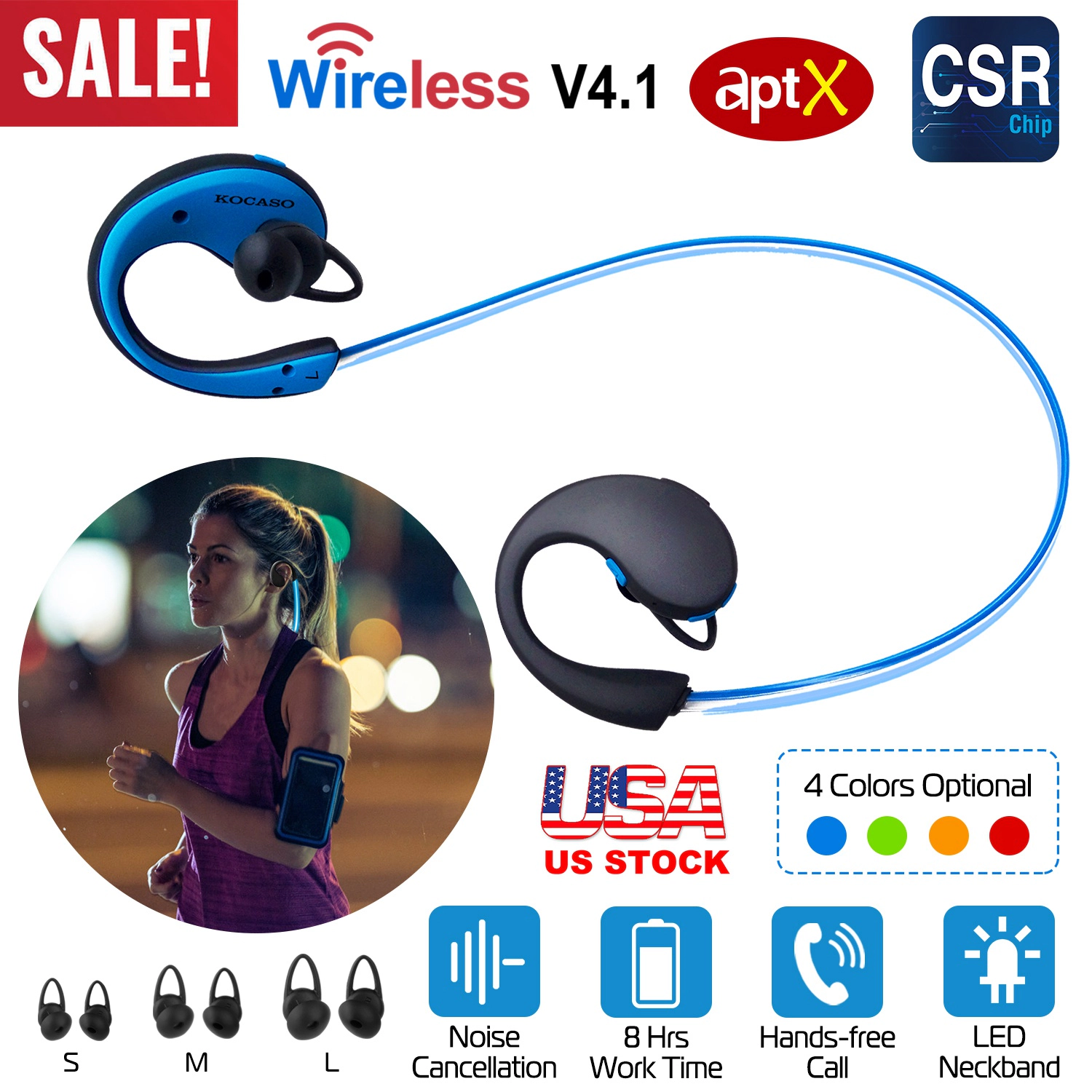 GBruno LED Neckband Wireless Sports Headphones
