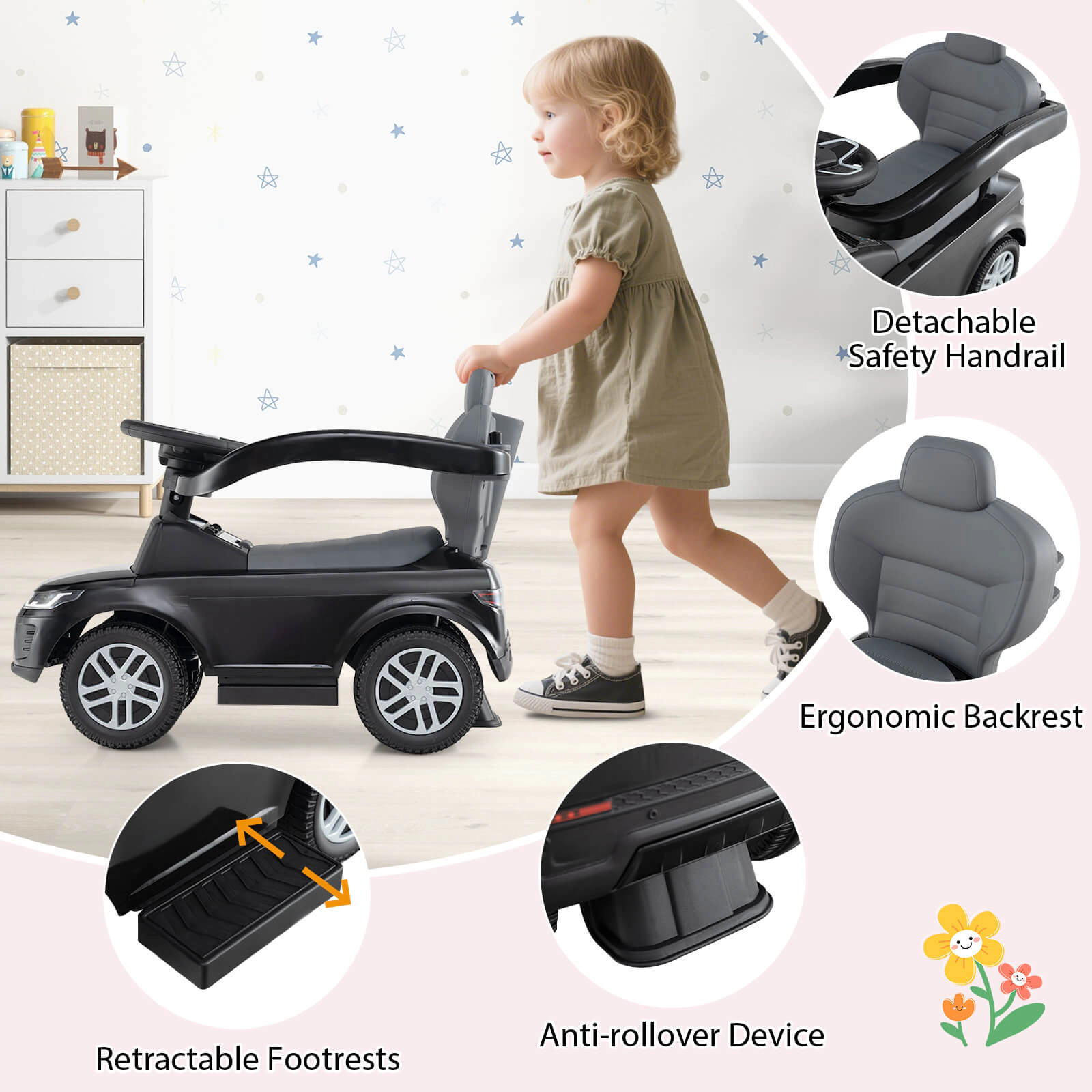 Costway Kids Ride on Push Car with Horn & Start-up Sound Under-seat Storage Handle
