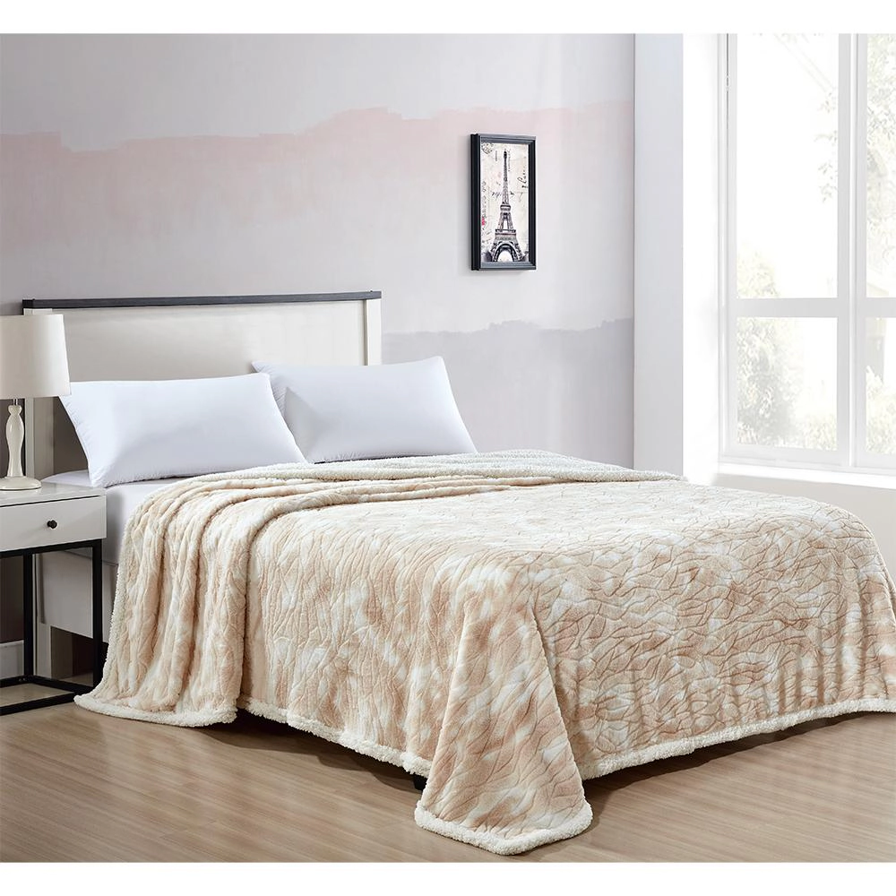 Plazatex Alaska Sherpa Machine Washable Warm and Comfortable Blanket Queen Beige