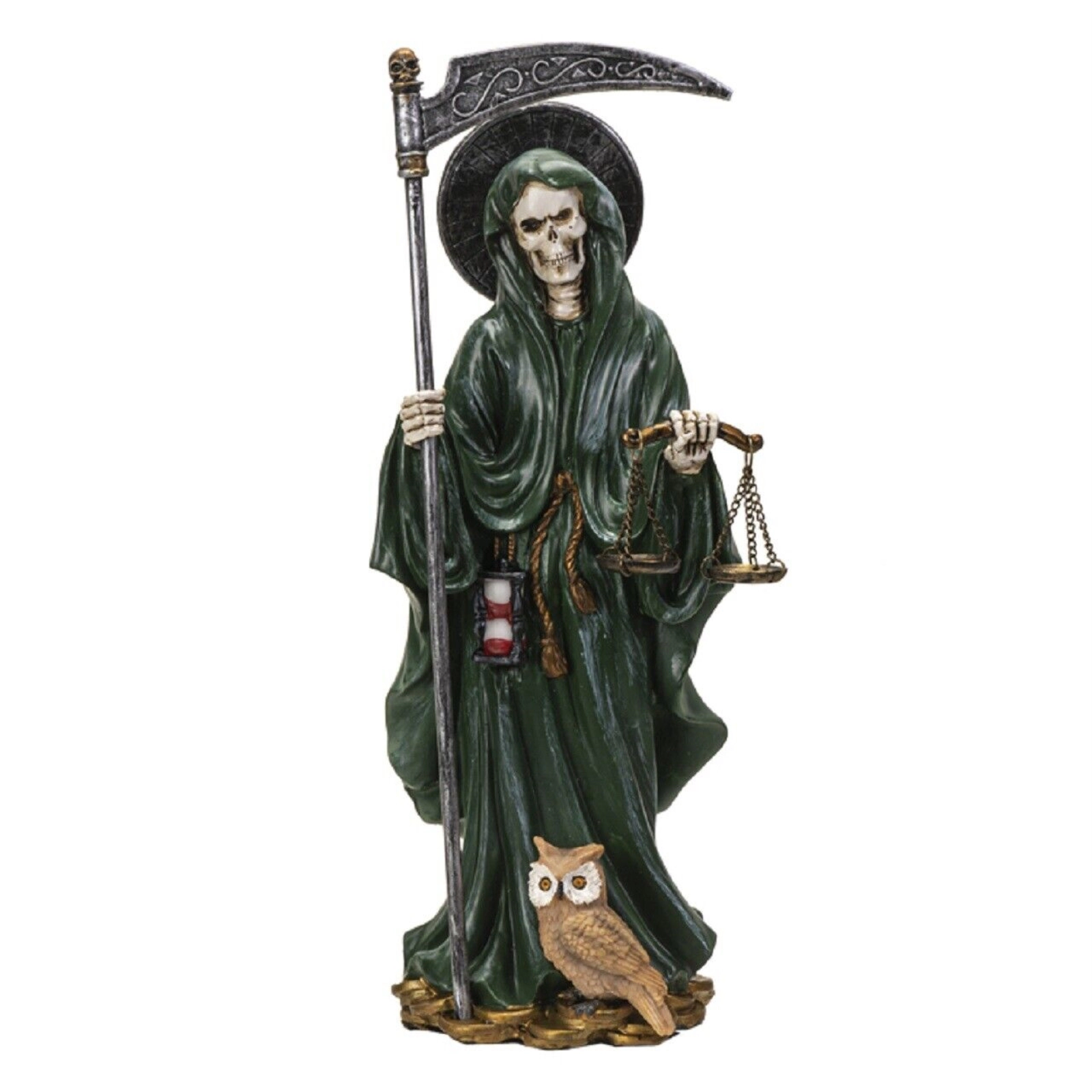 Pacific Giftware Santa Muerte Green Gown with Scale Figurine Death 10 Inch