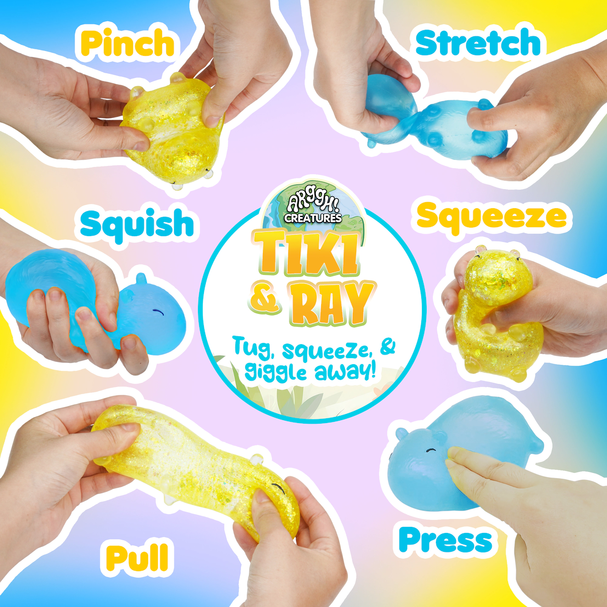 Power Your Fun Capybara Squishy Toy 2-Pack, Stress Relief Fidget STEM Toys (Yellow / Blue)