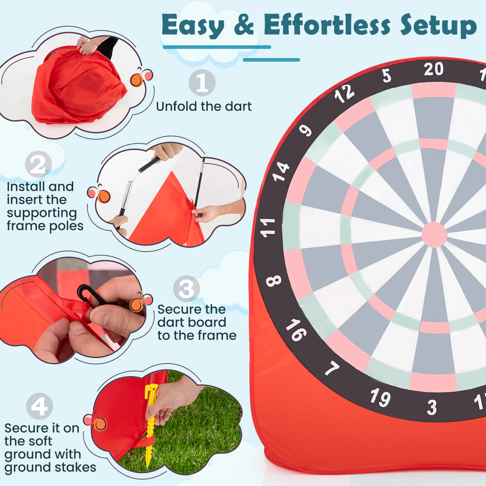 Hivvago Large Dart Board for Kids with 4 Kick Balls