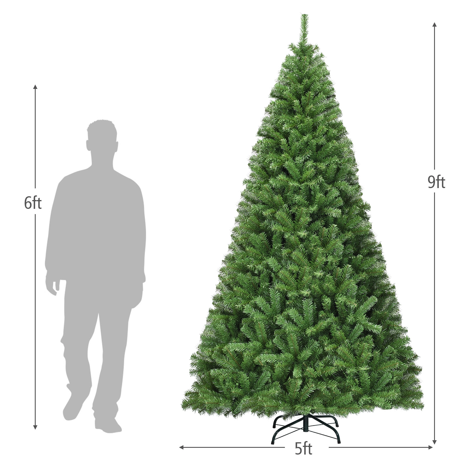 SUGIFT Hinged Artificial Christmas Tree 9-ft Tall 2132-Tip Green with Metal Stand