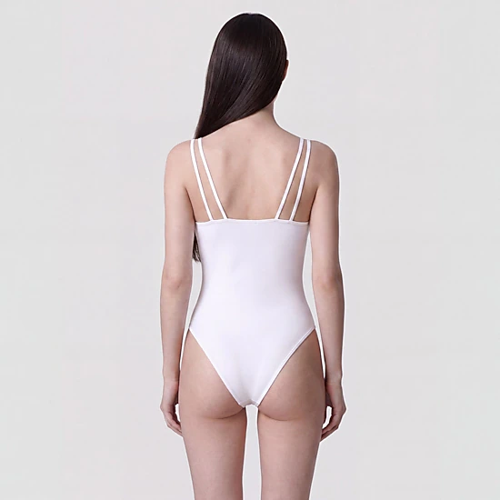 Anna-Kaci Women's Ribbed Cami Bodysuit with V Neckline and Slim Spaghetti Straps