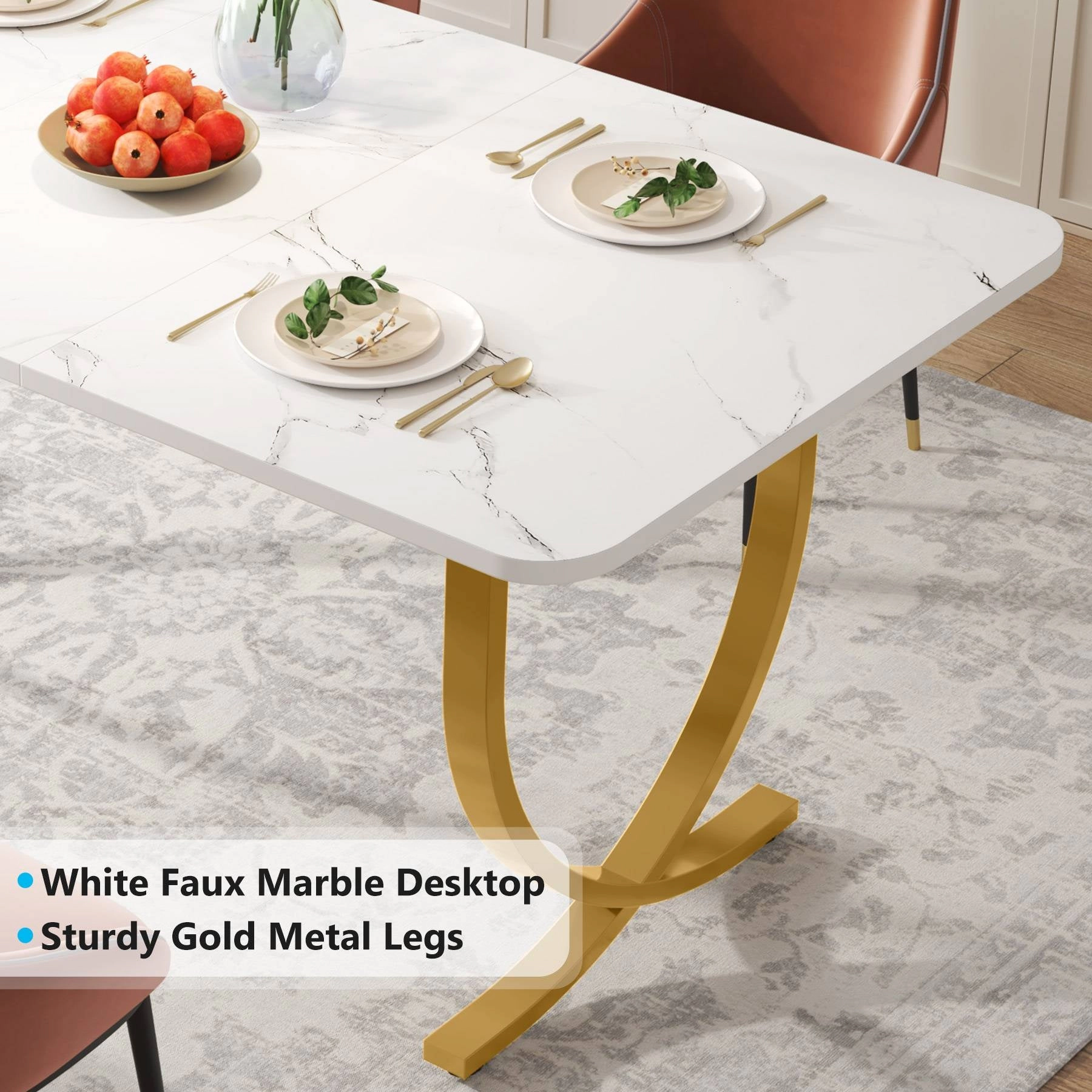 Tribesigns 63" Dining Table, Modern Kitchen Table with Faux Marble Table Top