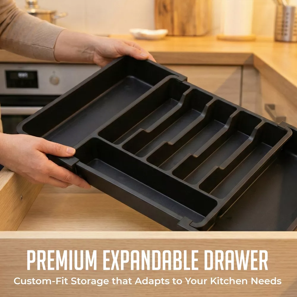 Luminuxe Expandable Silverware and Utensil Drawer Organizer with 8 Compartments - Space-Saving Storage Solution