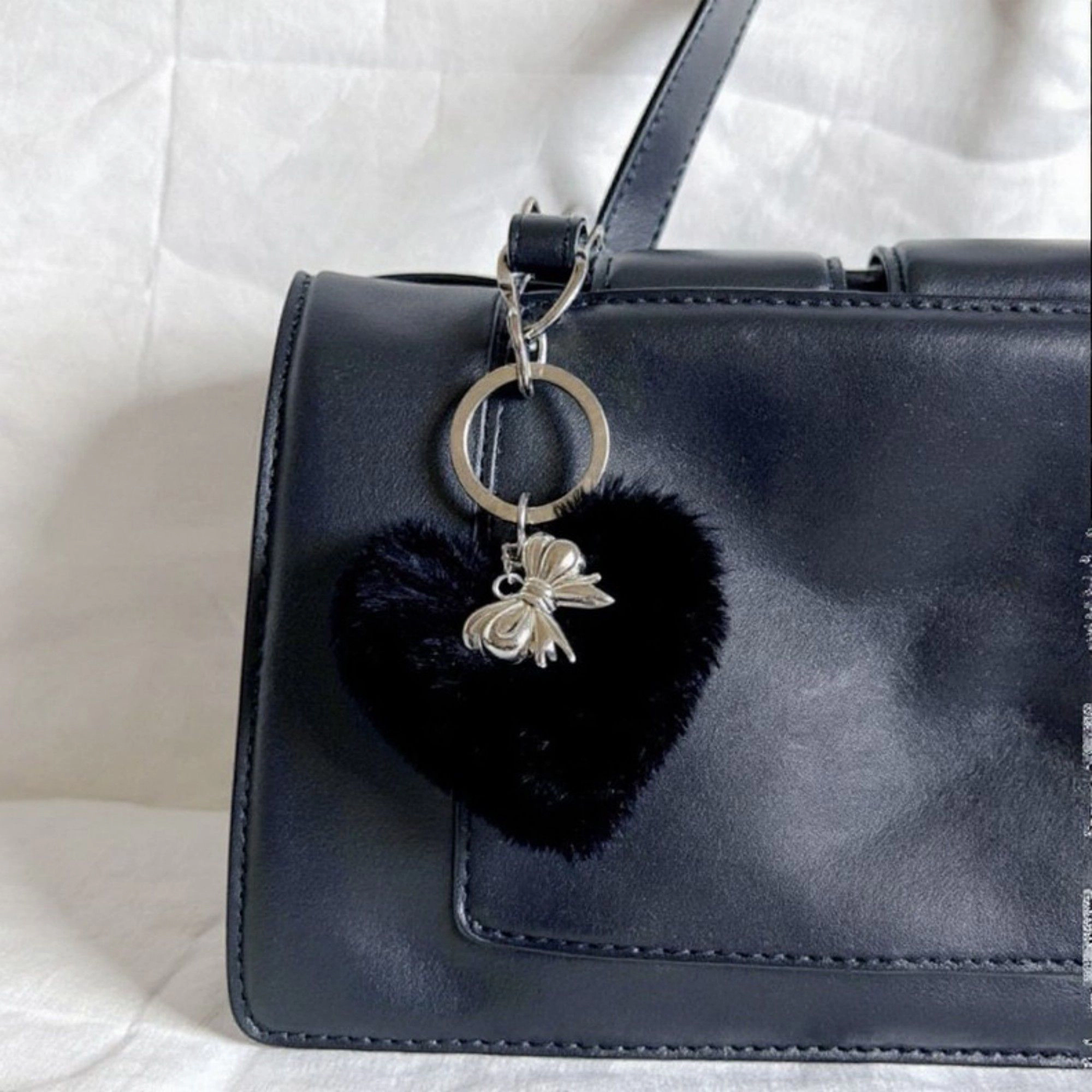 Alilang Women's Plush Heart Keychain with Metal Clip and Bow Charm for Bags Backpacks Purses