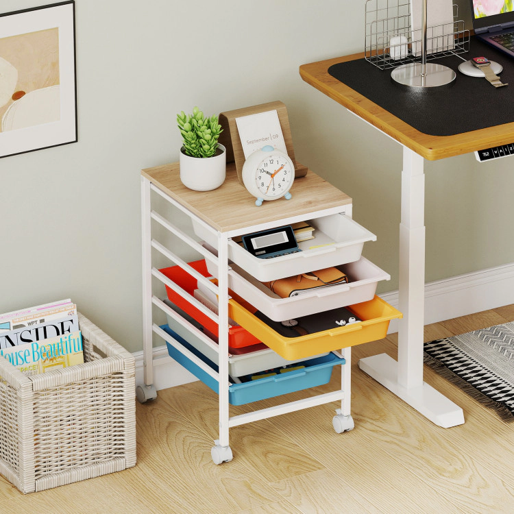 Hivvago 6-Drawer Rolling Storage Cart with Wooden Tabletop