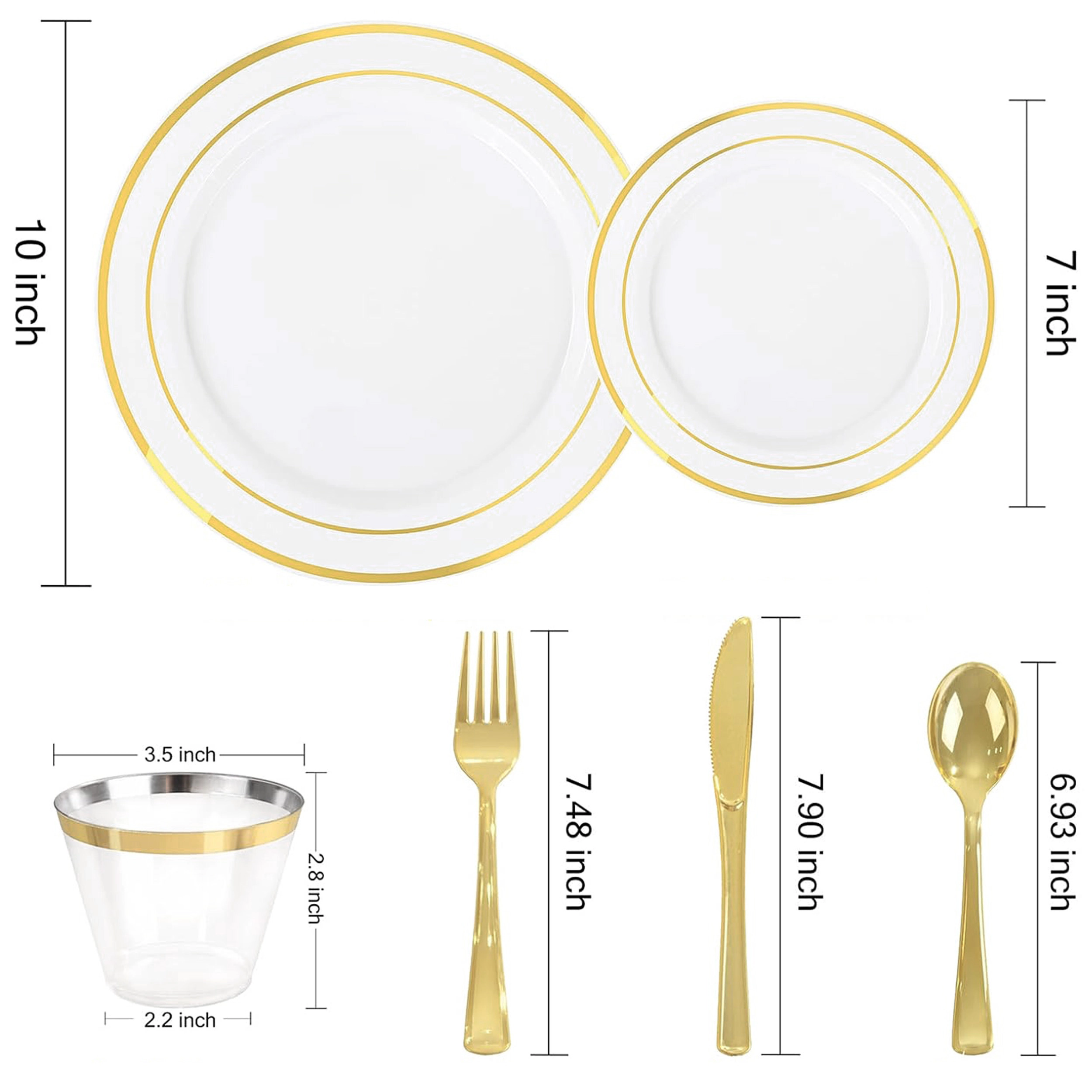 Elama 150 Piece Disposable Plastic Dinnerware Party Set for 25 Guests in White with Silver Trim