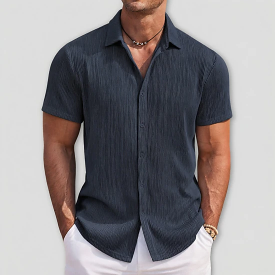 COOFANDY Mens Casual Pleated Short Sleeve Shirts Lapel Collar Button Down Tops