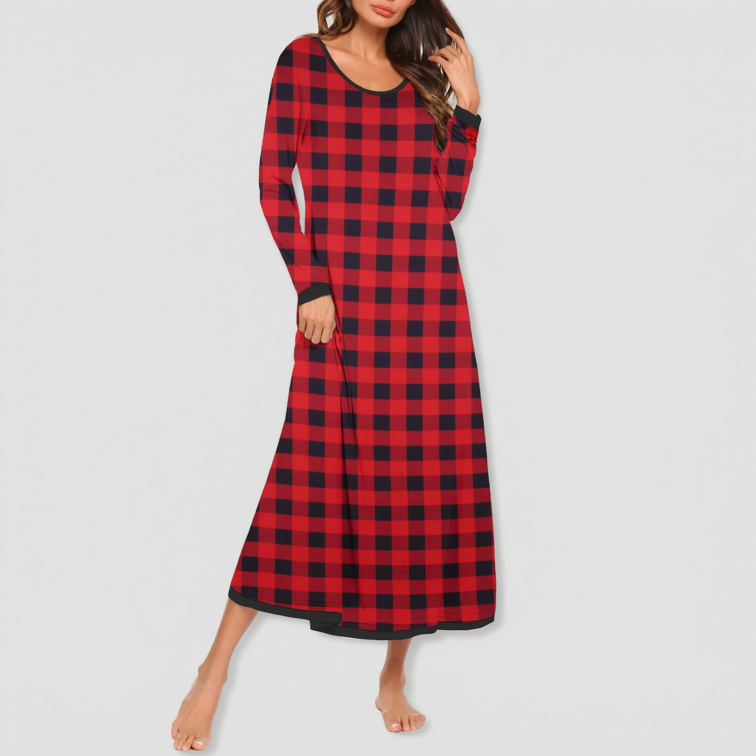 Ekouaer Nightgown Womens Long Sleeve Sleepwear Full Length Long Nightshirt Soft Loungewear