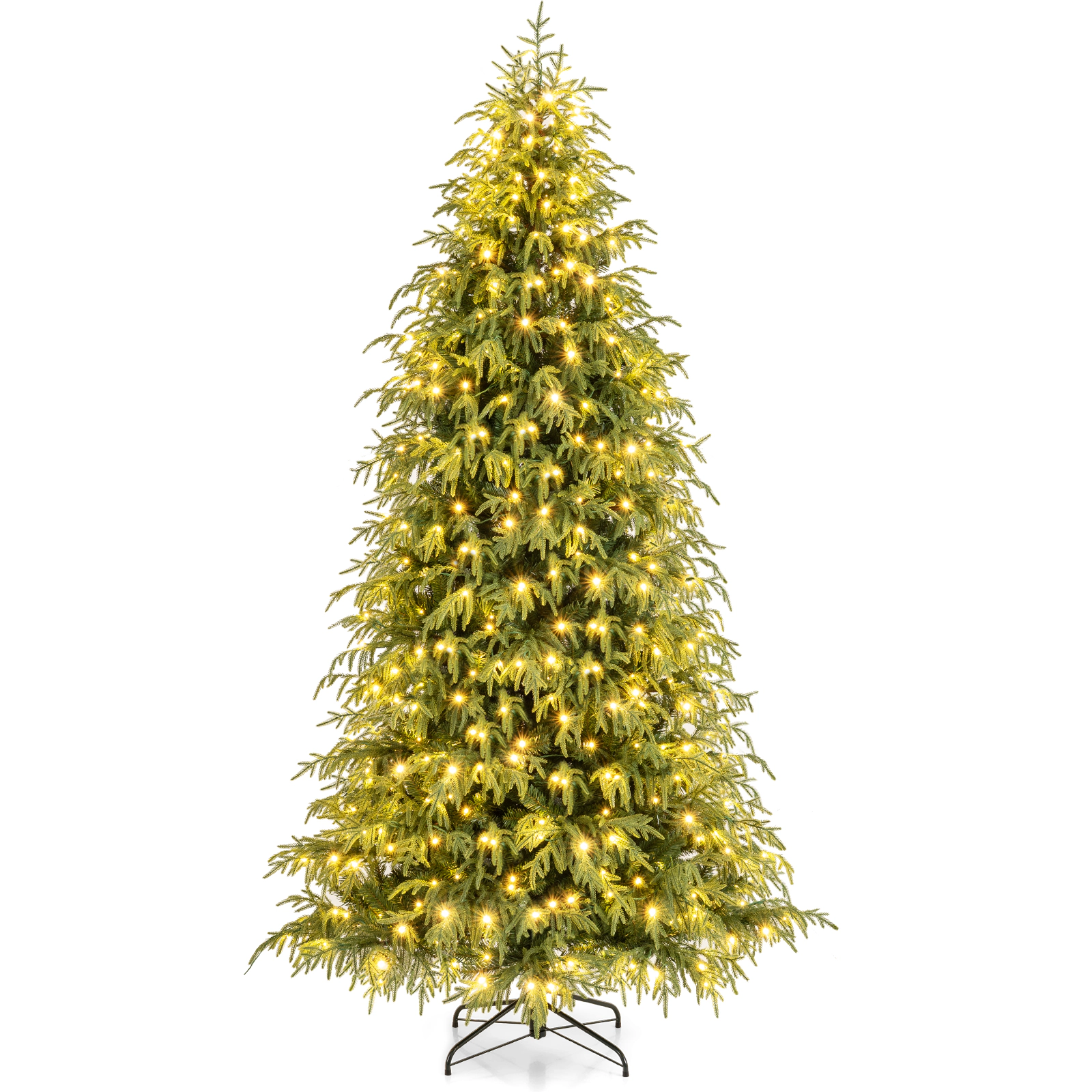 Costway 7/7.5/8 FT Artificial Christmas Tree with 1217/1449/1470 Branch Tips, 400/470/500 Warm LED Lights