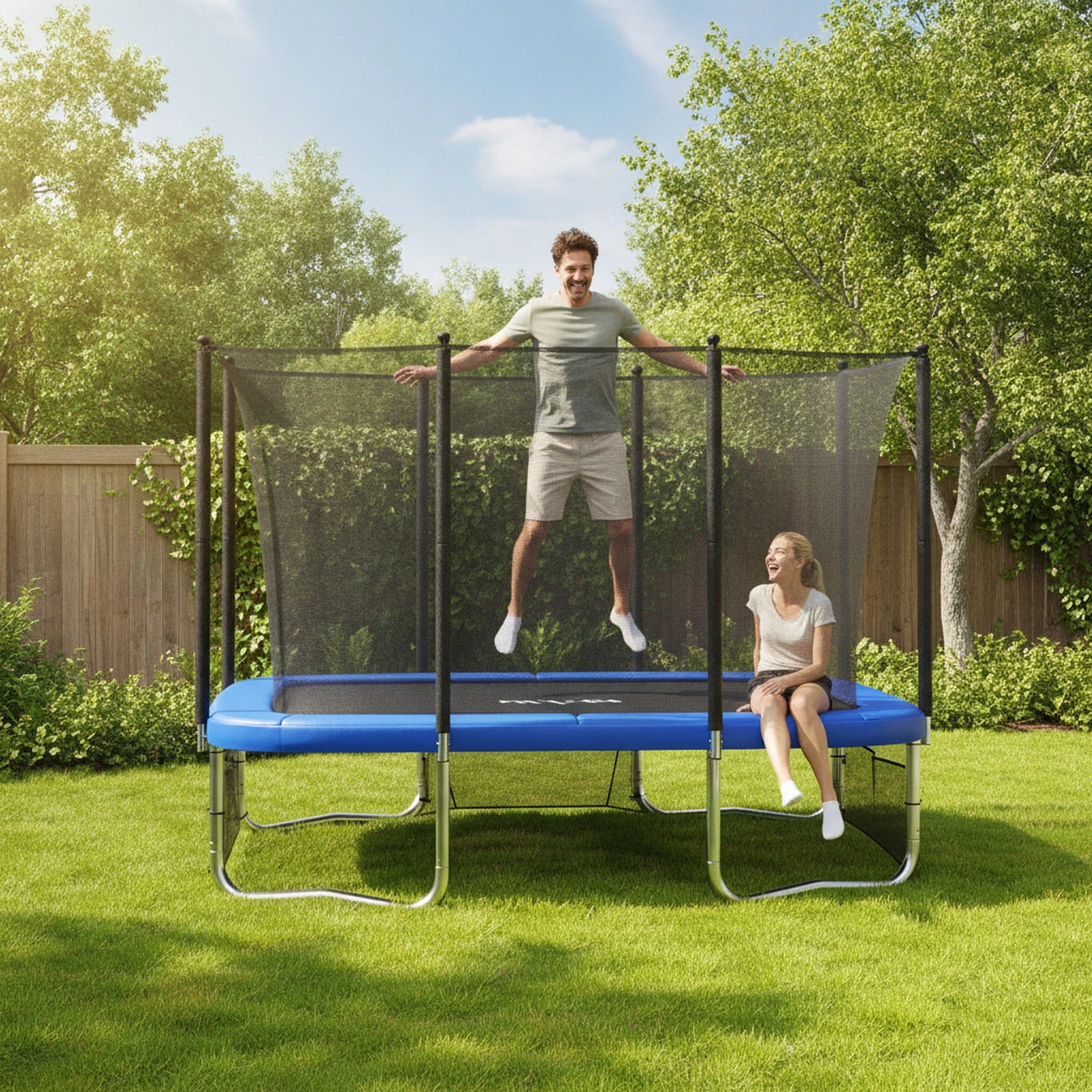 10-ft x 8-ft Rectangle Trampoline Basketball Hoop Soccer Goal 1100-lb Static Capacity Heavy-Duty Hot-Dip Outdoor Blue