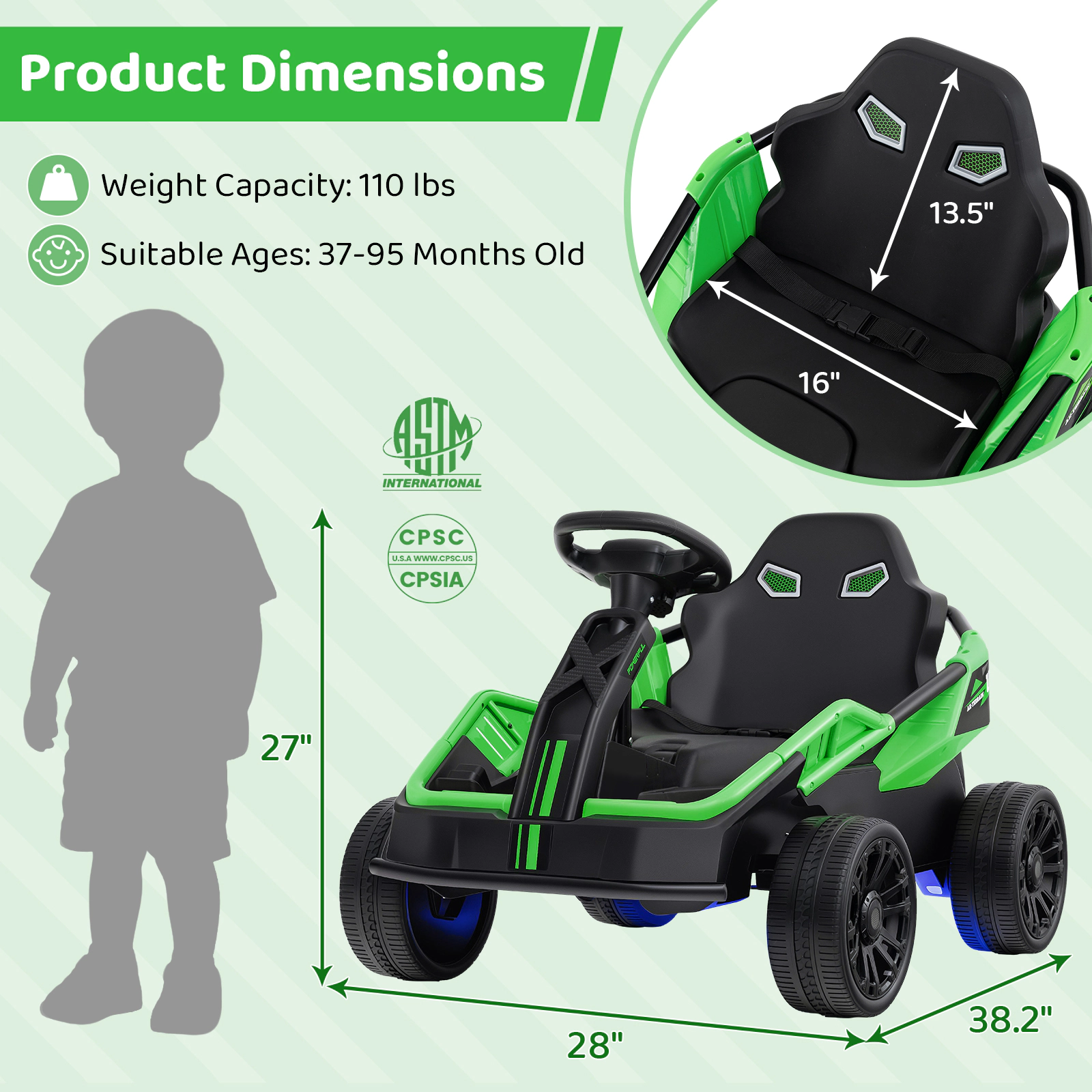 12V Kids Ride On UTV Parent Remote 3 Speeds Rear Shock Absorbers Underbody LED Lights Overload Protection Ages 3-8 Green