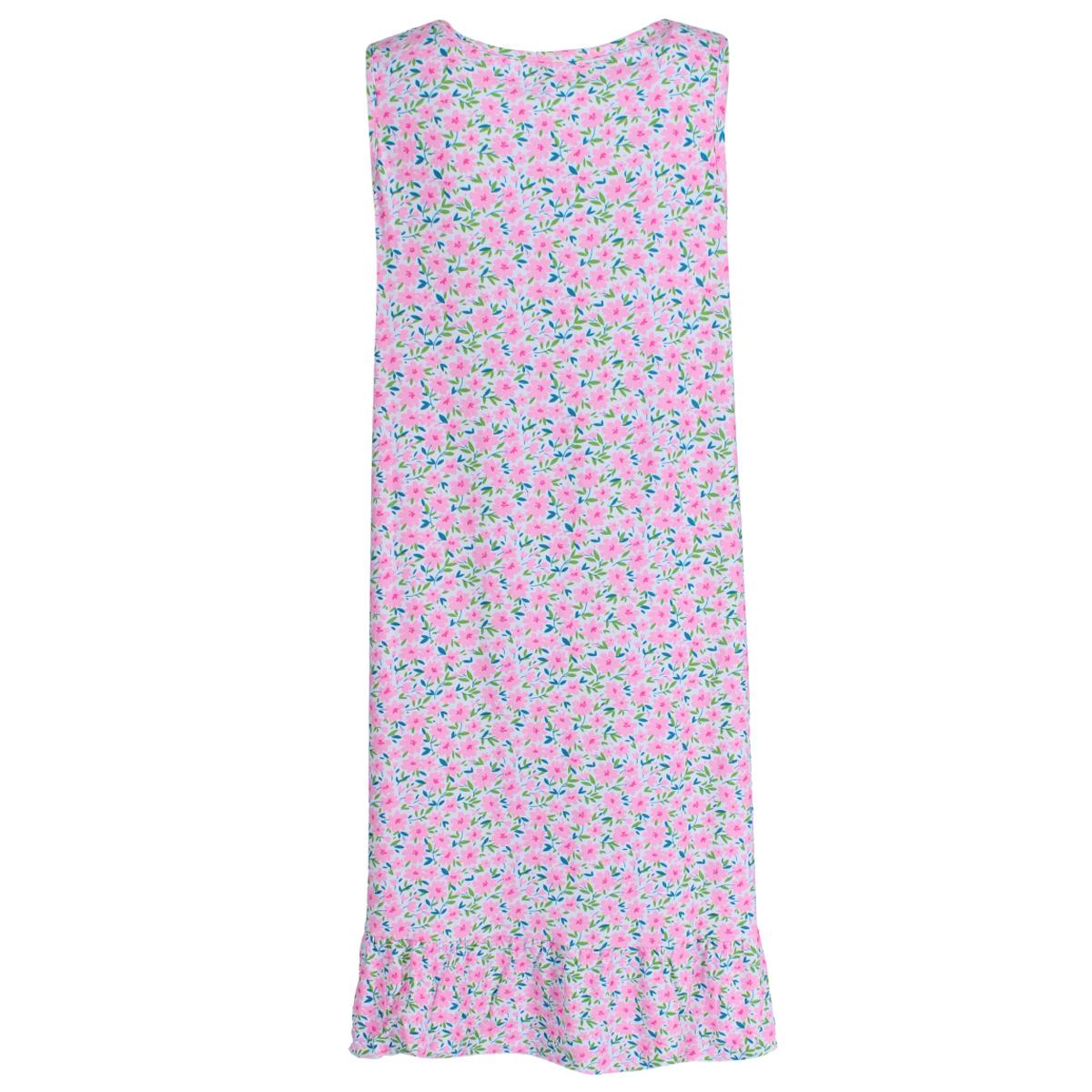 Miss Lillian Women's Floral Henley Ruffle Sleeveless Sleep Gown