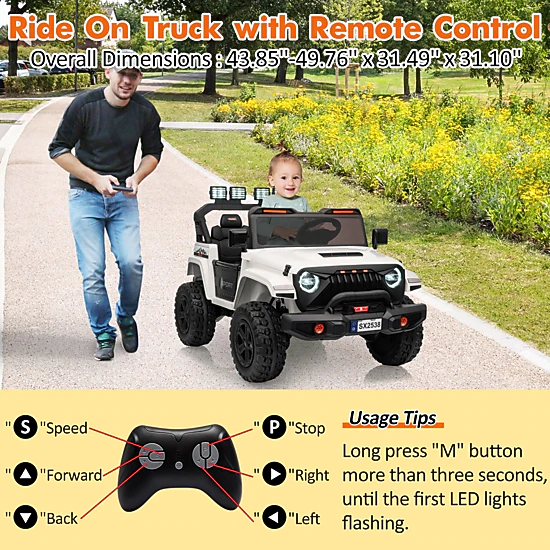 Howbow 24V 4WD 2-Seater Kids Ride-On Truck with Remote Control, 800W ...
