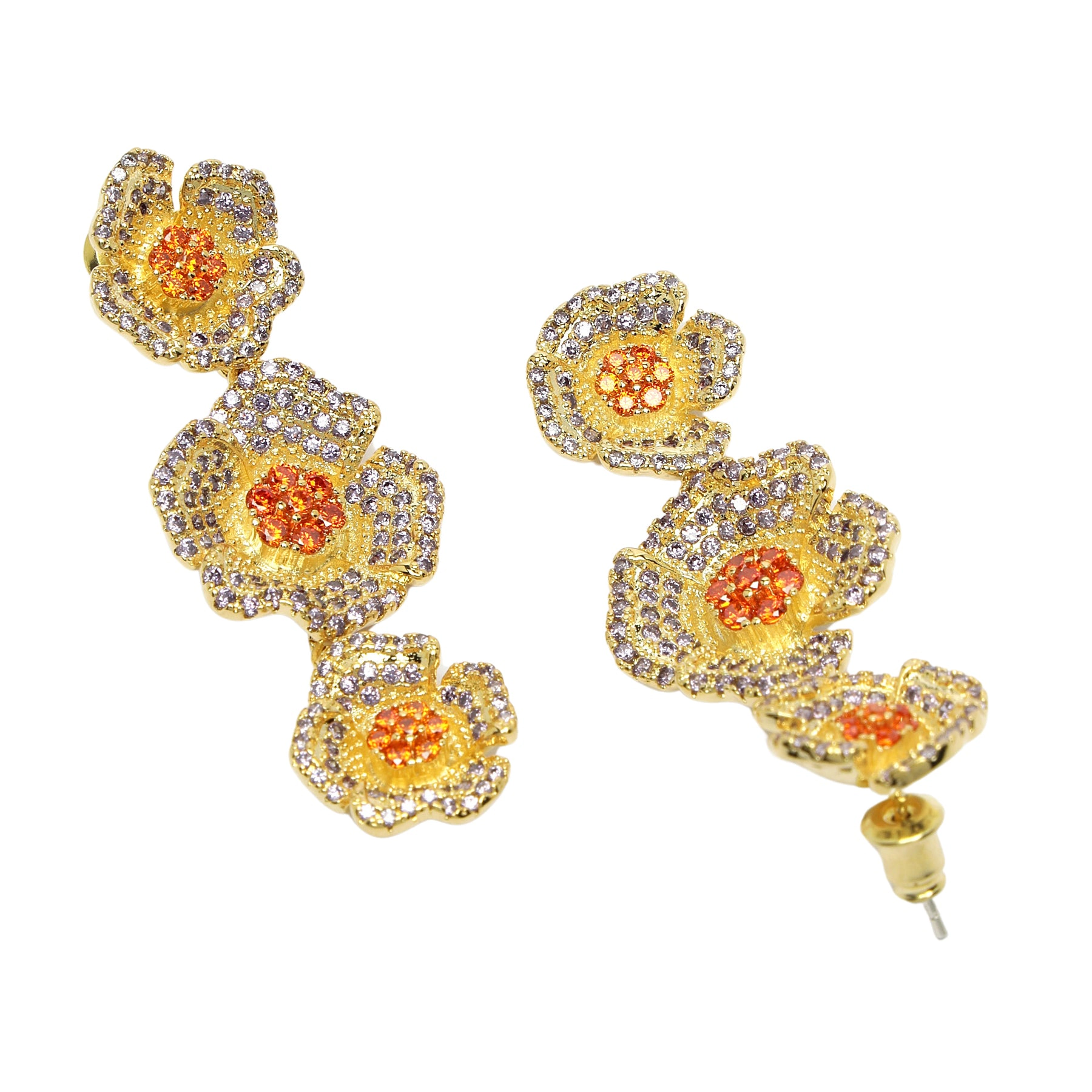 AGP PARIS Womens Diva Collection Triple Bloom Zirconia Dangle Drop Earrings