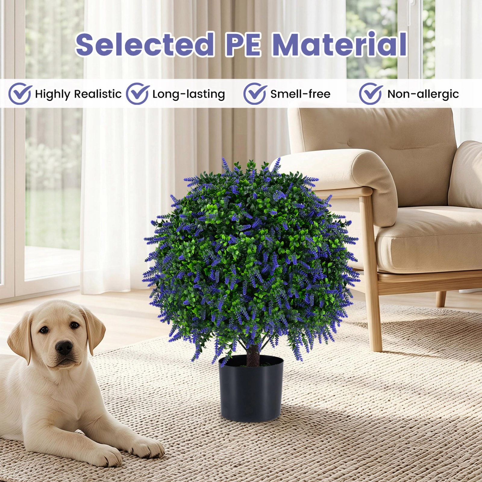 SUGIFT Set of 2 Lavender Blossom Layered Foliage Artificial Topiary Ball Trees 22-in Tall 6-in x 5-in Pot Purple