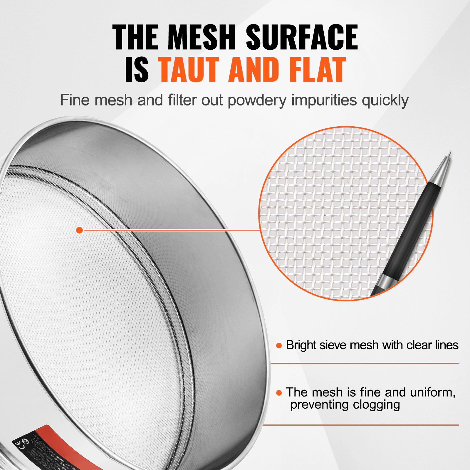 HONGGE Flour Sieve Fine Mesh, Flour Sifter, 304 Stainless Steel Fine Mesh Sifter Food-grade