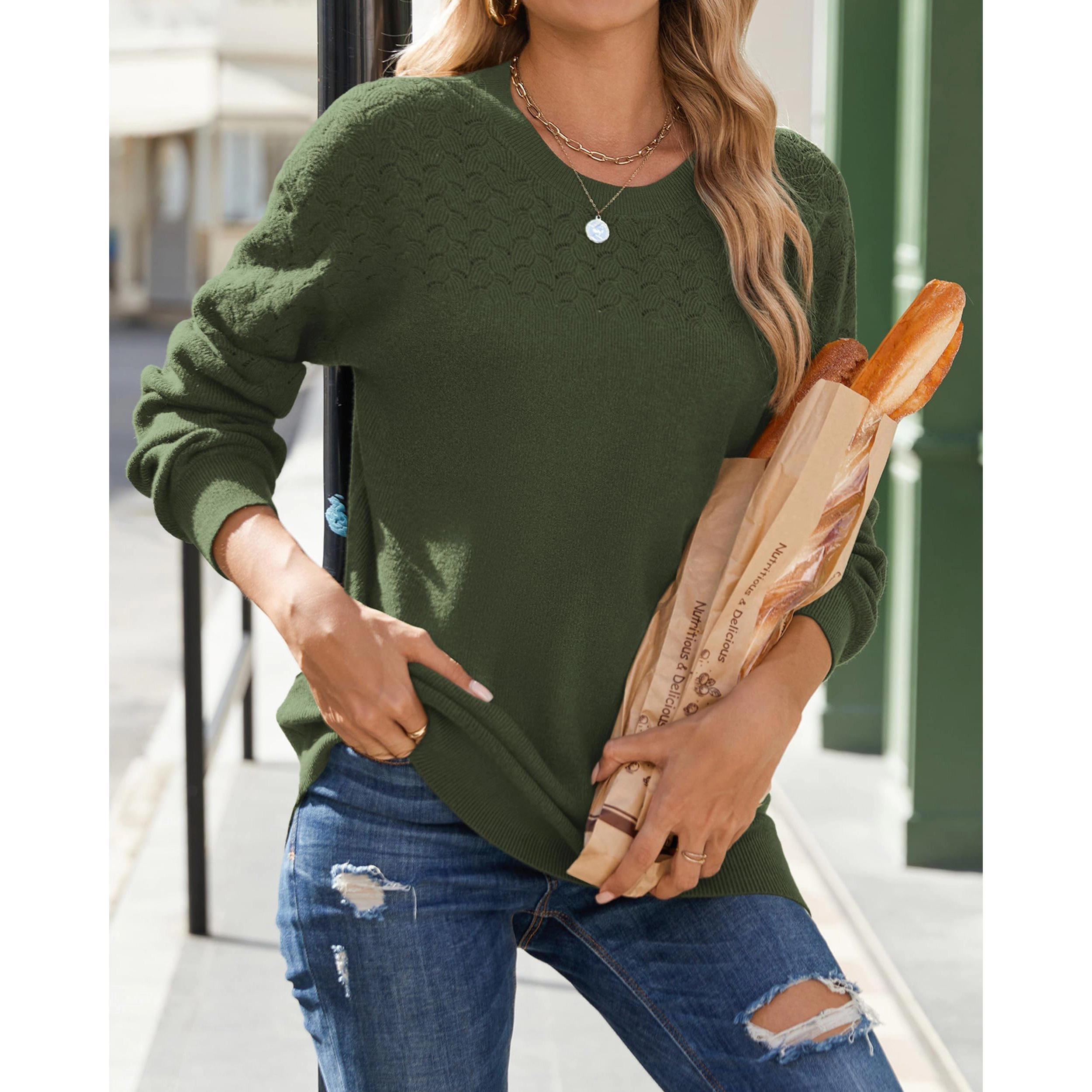 Zeagoo Women's Crewneck Long Sleeve Loose Knit Pullover