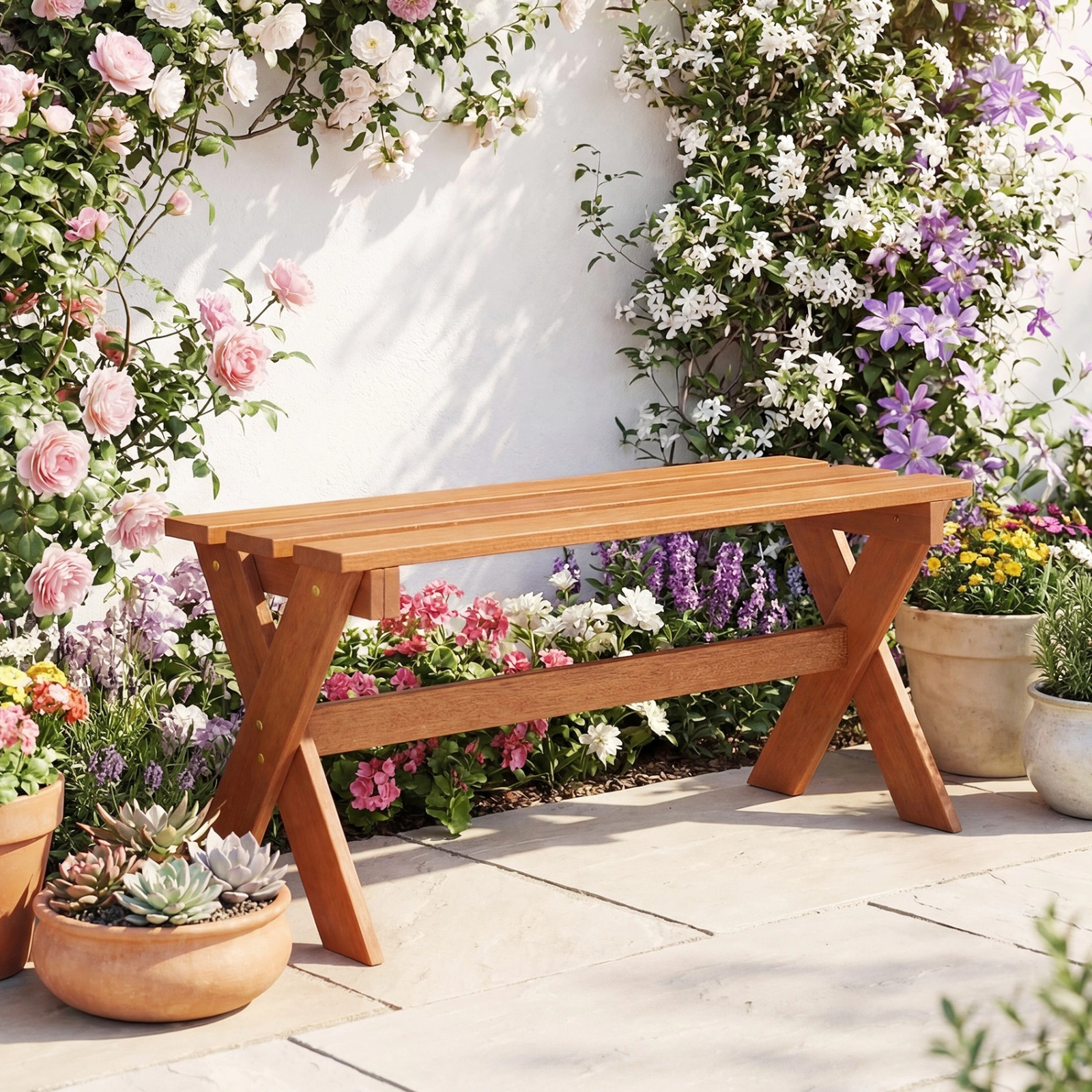 SUGIFT 36-in Outdoor Solid Hardwood Backless Patio Dining Bench 660-lb Capacity Set of 1 Teak Finish