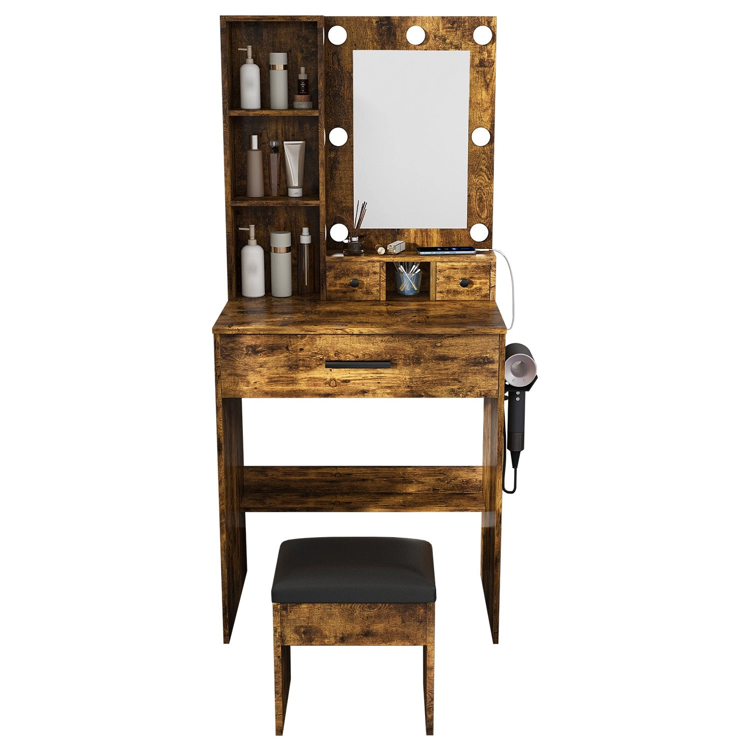 GBruno LED Lighted Vanity Desk Set With Padded Stool