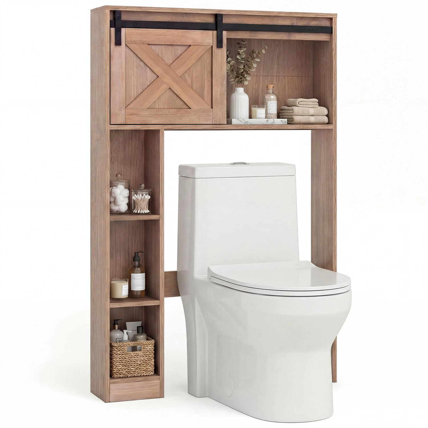 SlickBlue Freestanding Toilet Storage Organizer with Sliding Barn Door