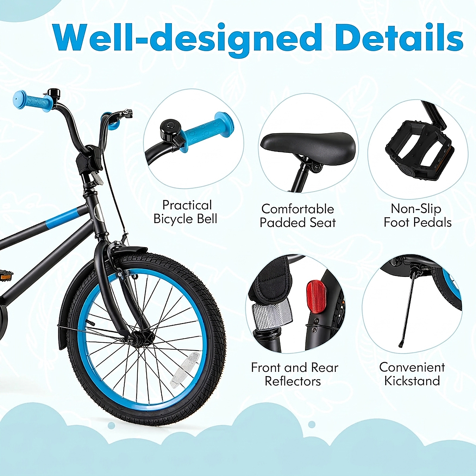 SUGIFT 18 in Kids Bike Black and Blue with Adjustable Saddle and Handlebar