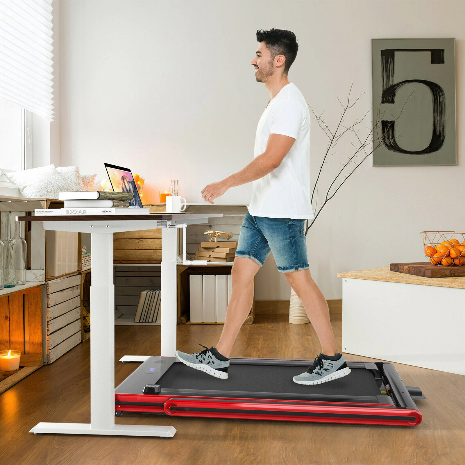 SUGIFT Red 2-in-1 Folding Treadmill with Dual LED Display and Safety Lock 52-in W 27-in D 256-lb User Capacity