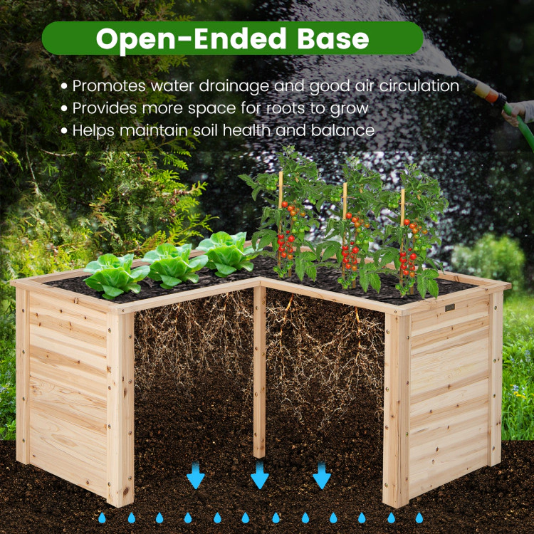 Hivvago 24 Inch L-Shaped Wooden Raised Garden Bed with Open-Ended Base-Natural