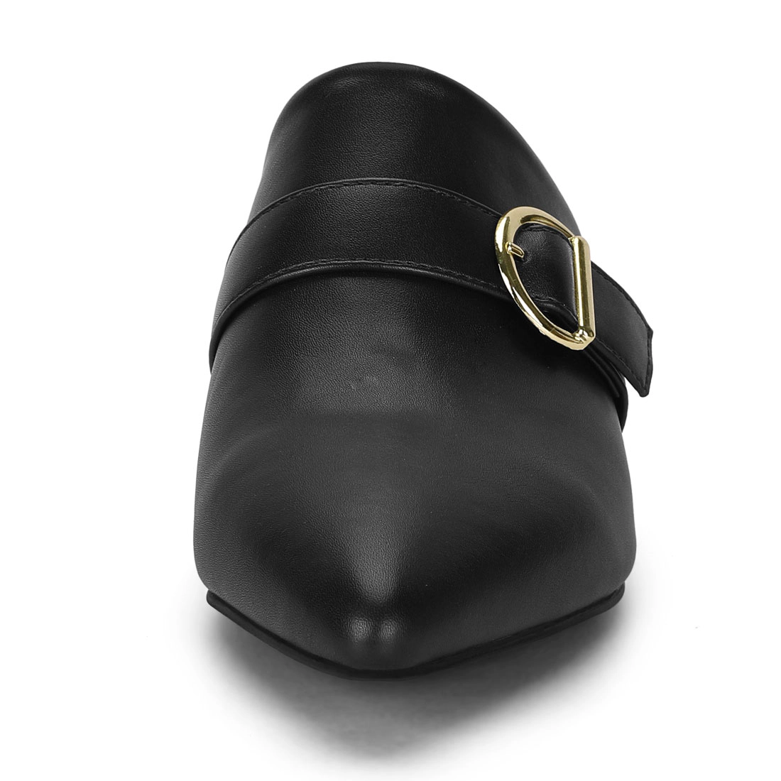 BLISSFUL STEP Women's Pointed Toe Slip on Chunky Heel Block Sandals Mules