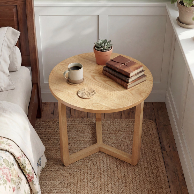 Hivvago 22.5 Inch Round Side Table Farmhouse End Table With Sturdy Rubber Wood Legs And Triangular Structure