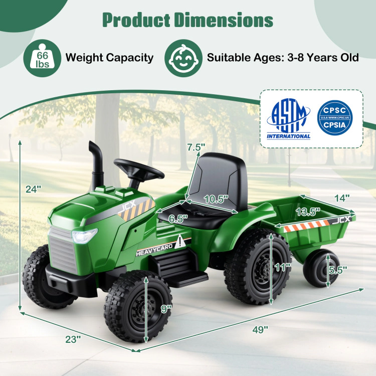 Hivvago 12V 2-in-1 Kids Ride On Tractor with Trailer and 3-Gear Shift
