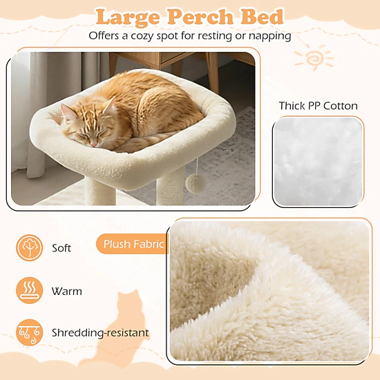 Glintex 19.5-Inch Small Cat Tree with Large Padded Plush Perch and Anti-Tipping Strap