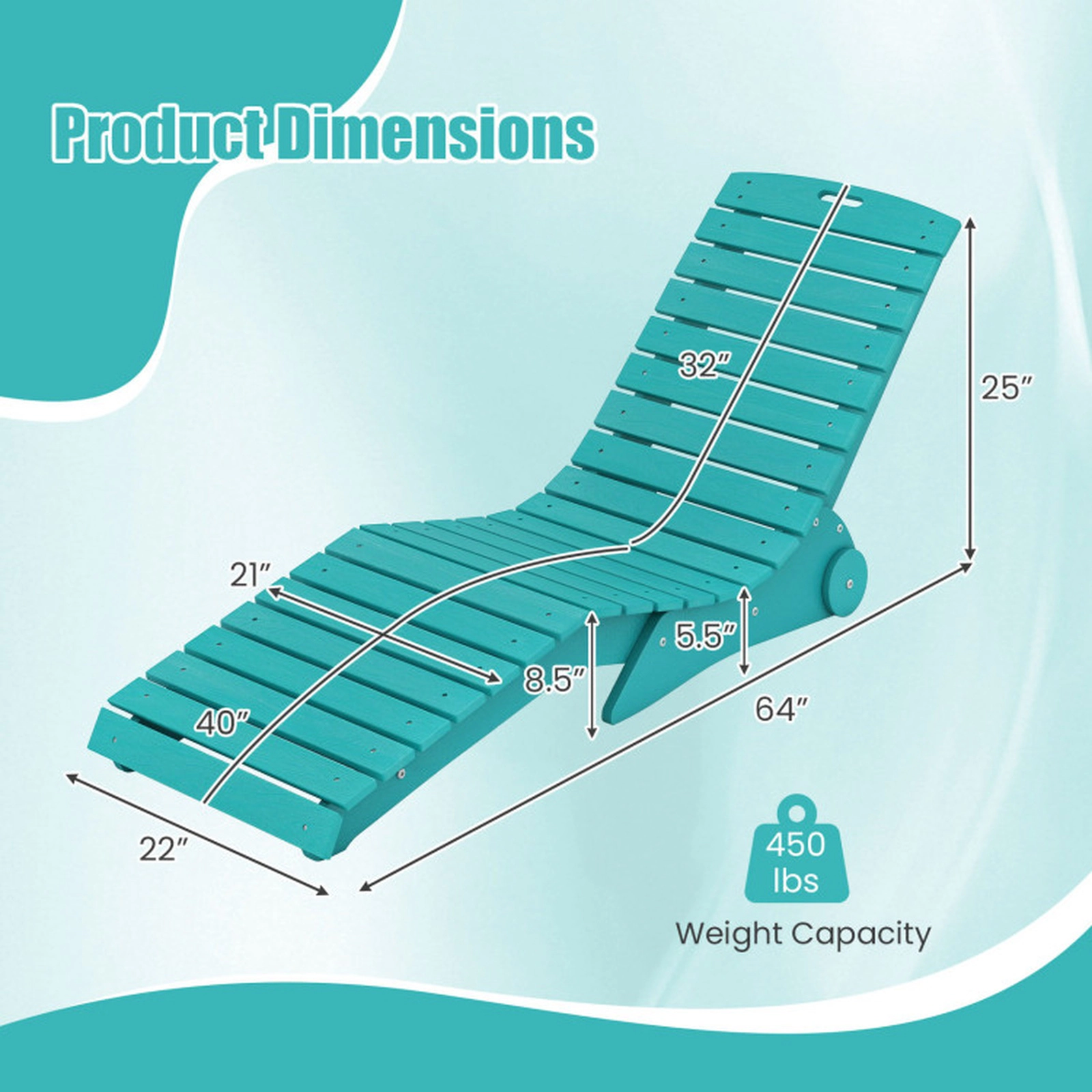 SUGIFT Weighted Anti-Floating HDPE Baja Shelf 450-lb Capacity In-Pool Lounge Chair